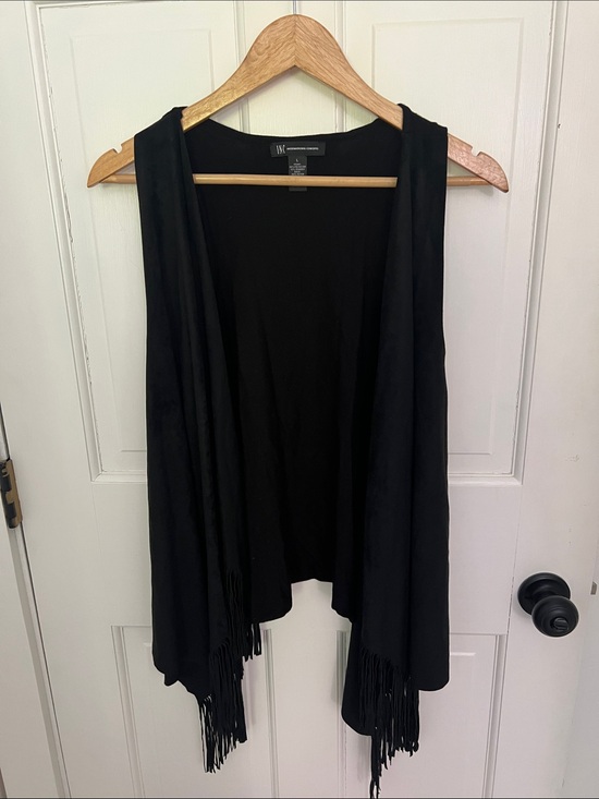 INC International Concepts Jackets & Blazers - INC International Concepts Black Fringe Draped Vest